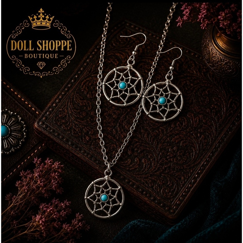 Turquoise Dreamcatcher Necklace & Earrings Set